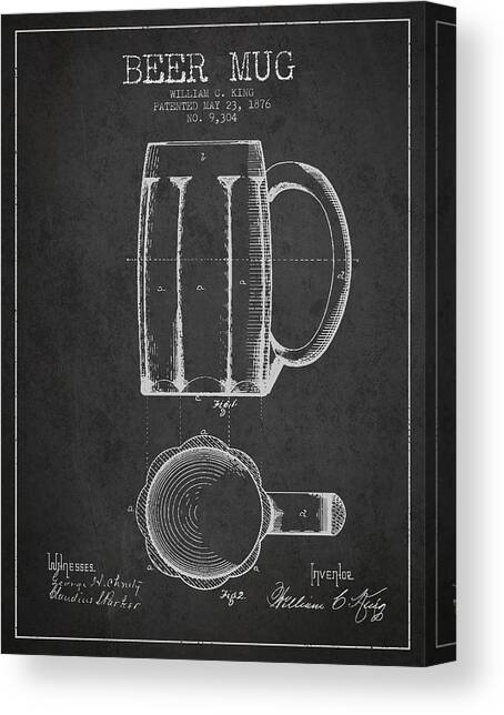 Beer Mug Patent from 1876 - Dark Canvas Art Print by Aged Pixel