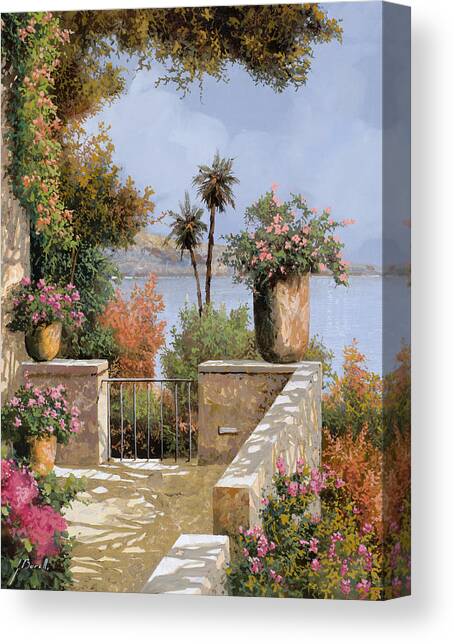 Canvas Print featuring the painting La Terrazza Un Vaso Due Palme by Guido Borelli
