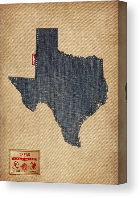 Texas Map Denim Jeans Style Canvas Art Print by Michael Tompsett