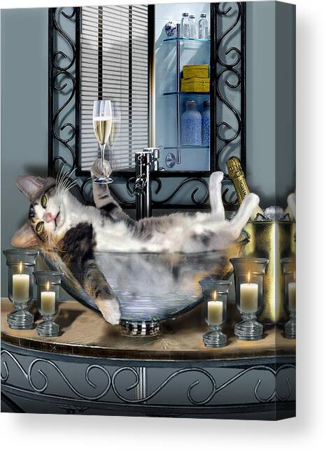 Funny pet print with a tipsy kitty  Canvas Art Print by Gina Femrite