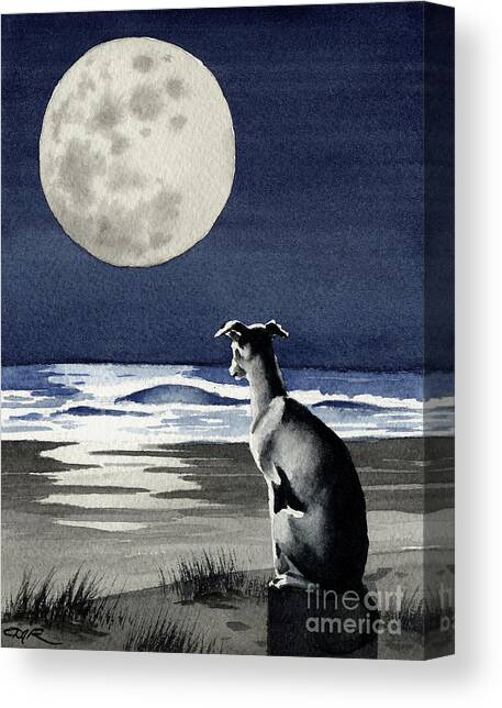 Dog Gazing at Full Moon Canvas Print