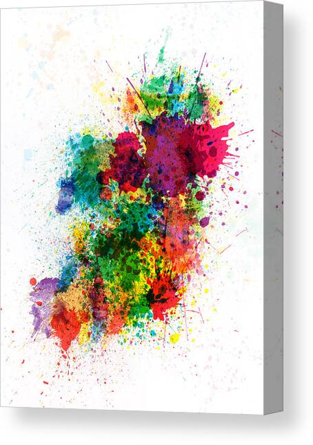 Canvas Print featuring the digital art Ireland Map Paint Splashes by Michael Tompsett