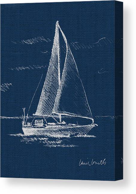 Sailboat On Blue Burlap I Canvas Art Print by Lanie Loreth