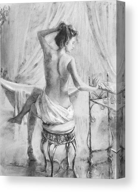 After the Bath Grayscale Canvas Art Print by Steve Henderson