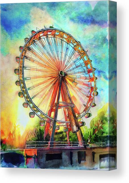 Patch of Blue - Watercolor Ferris Wheel by Bob Orsillo Canvas Art Print by Bob Orsillo