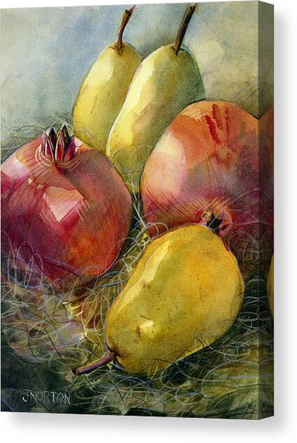 Pomegranates and Pears Canvas Art Print by Jen Norton