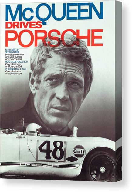 Steve McQueen Drives Porsche Canvas Art Print by Georgia Clare