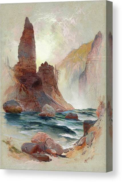 Tower At Tower Falls, Yellowstone Canvas Art Print by Thomas Moran