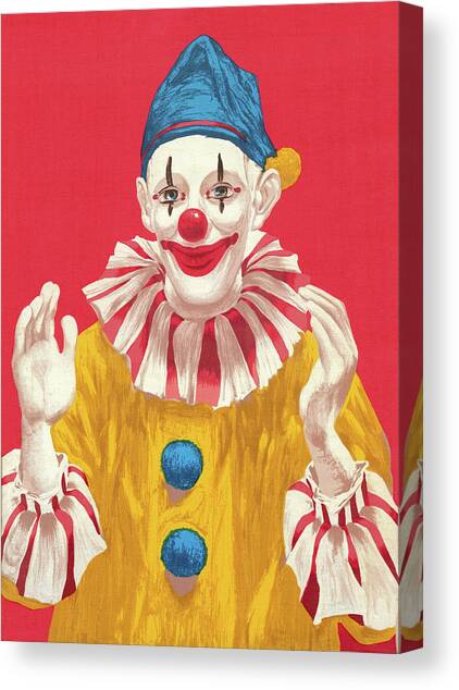 Clown With Hands Raised Canvas Art Print by CSA Images