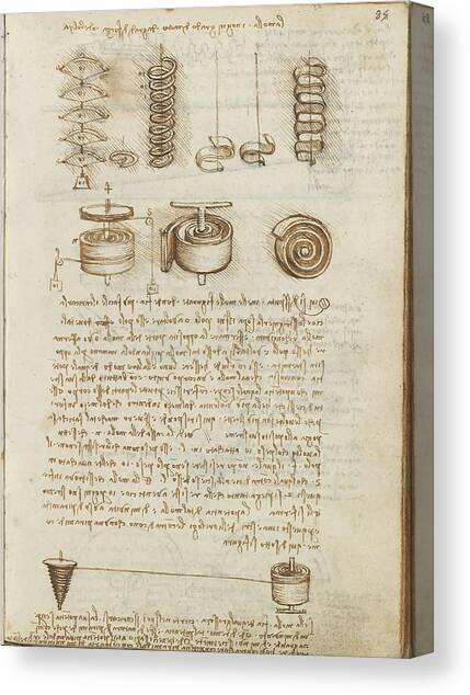 Folio f 85r. Codex Madrid I -Ms. 8937- 'Treaty of statics and mechanics', 192 folios with 384 pag... Canvas Art Print by Leonardo da Vinci -1452-1519-