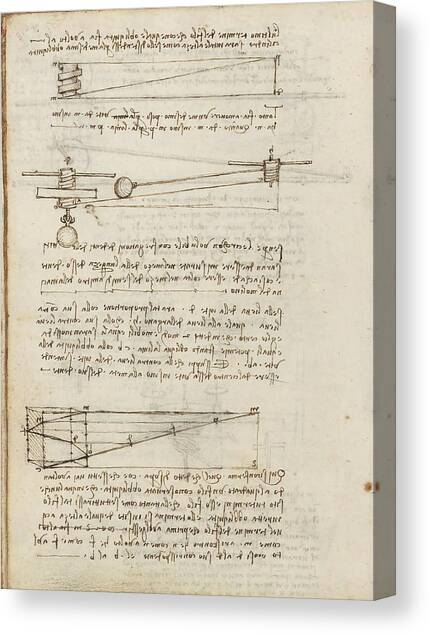 Folio f 86v. Codex Madrid I -Ms. 8937- 'Treaty of statics and mechanics', 192 folios with 384 pag... Canvas Art Print by Leonardo da Vinci -1452-1519-