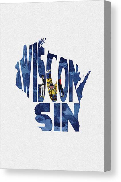 Wisconsin Typographic Map Flag Canvas Art Print by Inspirowl Design