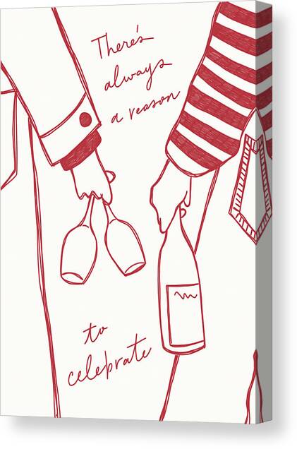 Woman holding wine bottle and wine glass (Red) - Wine Vin Rouge Femme Canvas Art Print by Rio SolÃ©y