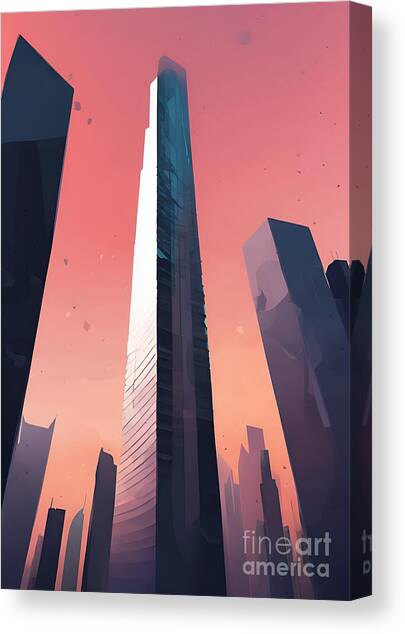 Abstract Skyscraper Silhouette Canvas Art Print by Jeff Creation