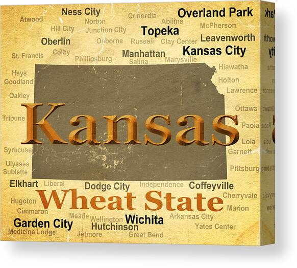 Aged Kansas State Pride Map Silhouette  Canvas Art Print by Keith Webber Jr