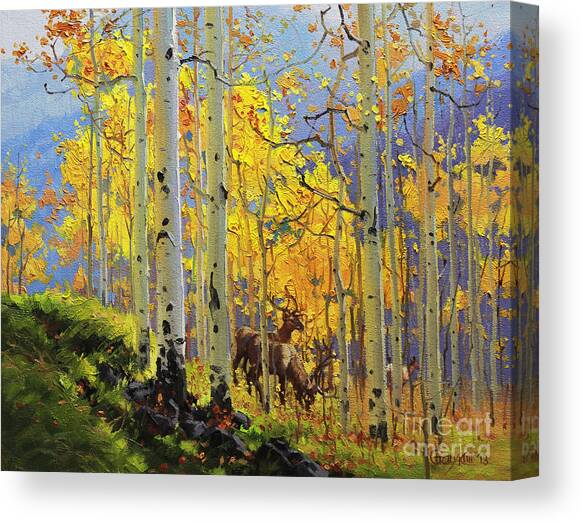 Autumn Forest with Deer Canvas Print