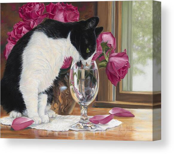 Cat and Roses by a Window Canvas Print