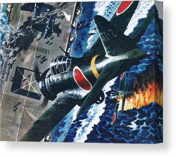 Japanese Suicide Attack On American Canvas Art Print by Wilf Hardy