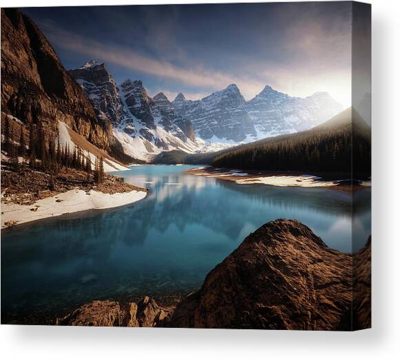 Serene Mountain Lake at Sunrise Canvas Print