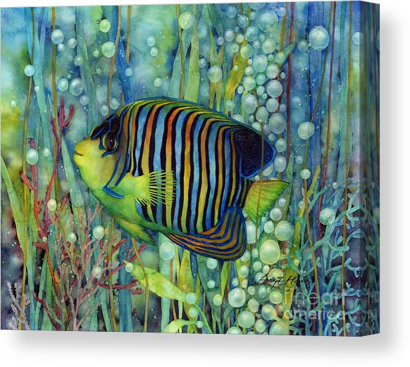 Striped Fish Among Ocean Bubbles Canvas Print