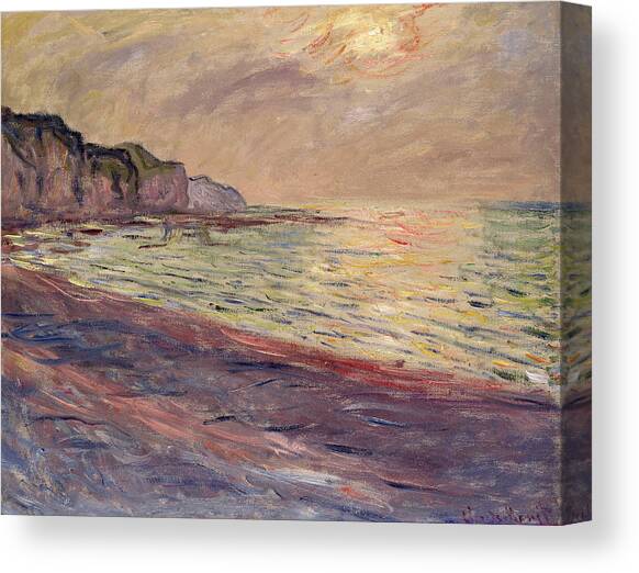The Beach At Pourville, Setting Sun Canvas Art Print by Claude Monet