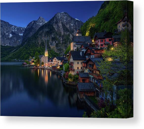 Charming Village at Dusk Canvas Print