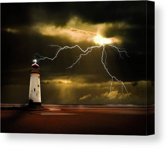 Lightning Storm Canvas Art Print by Meirion Matthias
