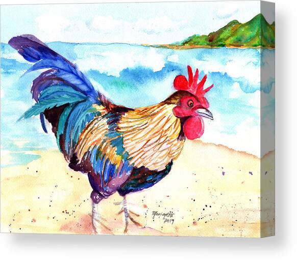Rooster at the Beach Canvas Art Print by Marionette Taboniar