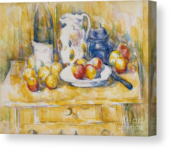 Still Life With Apples On A Sideboard By Paul Cezanne Canvas Art Print by Paul Cezanne