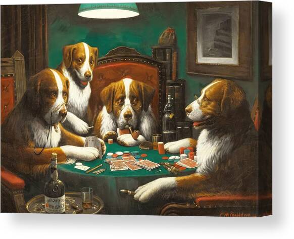 Poker Game by Cassius Marcellus Coolidge  Canvas Art Print by Mango Art