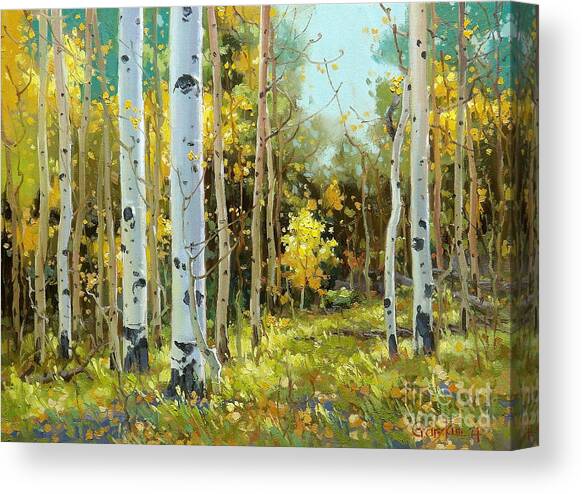 Sunny Forest with Birch Trees Canvas Print