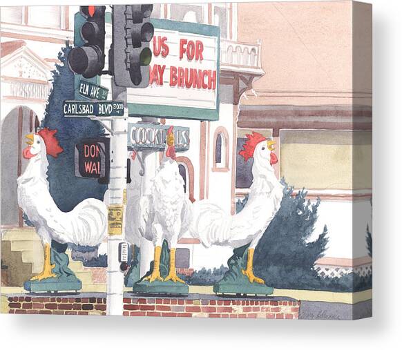Chickens at Twin Inns Carlsbad Canvas Art Print by Mary Helmreich