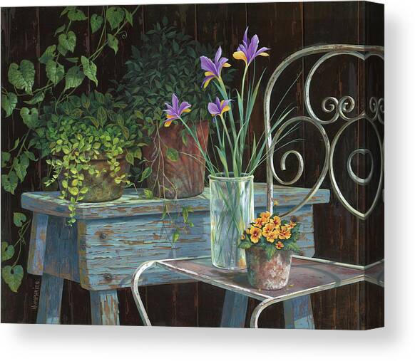 Garden Bench with Flowers Canvas Print