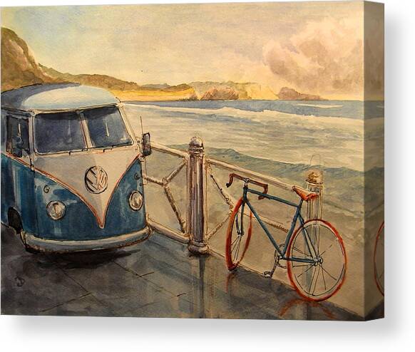Vintage Van and Bicycle by Seaside Canvas Print