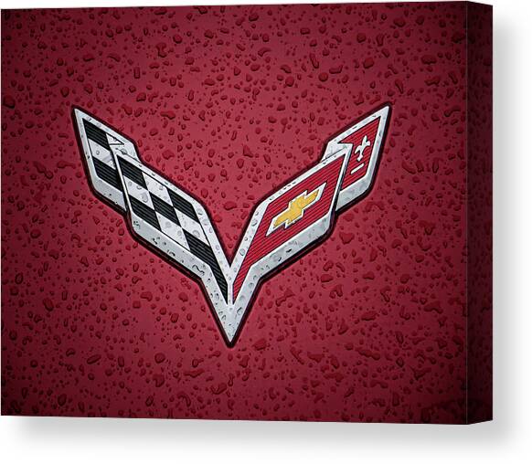 Chevrolet Corvette Emblem with Water Droplets Canvas Print