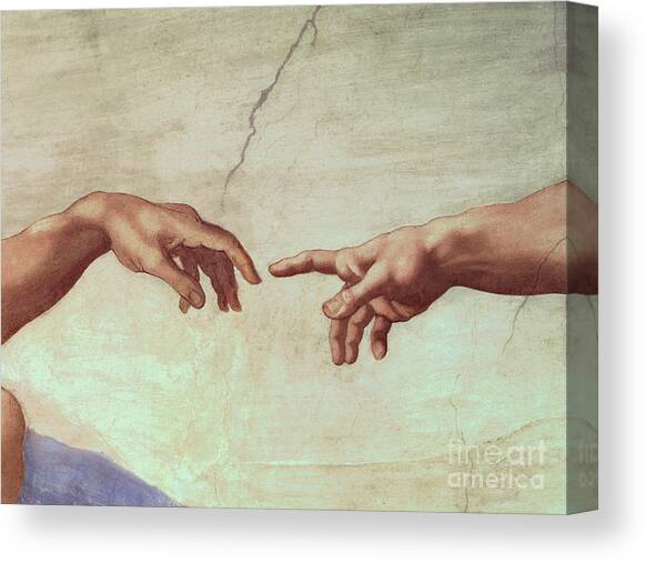 Detail from The Creation of Adam Canvas Art Print by Michelangelo