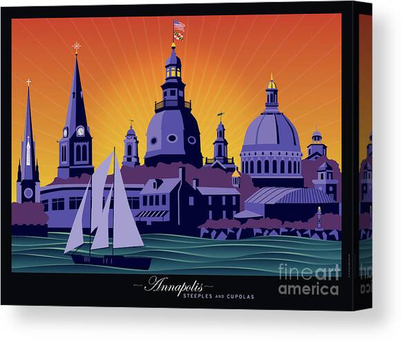 Canvas Print featuring the digital art Annapolis Steeples and Cupolas by Joe Barsin
