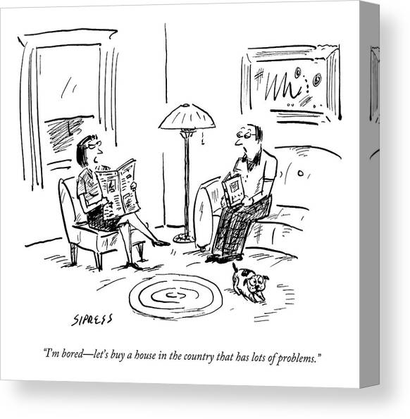 A Man And A Woman Talk In Their Living Room Canvas Art Print by David Sipress