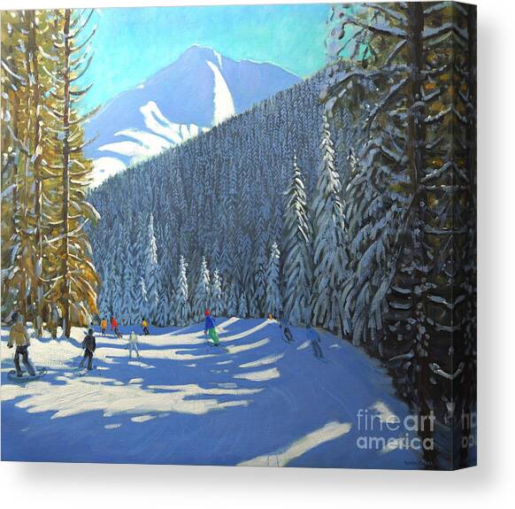 Skiing  Beauregard La Clusaz Canvas Art Print by Andrew Macara