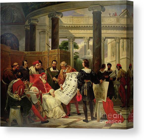 Pope Julius II Ordering Bramante, Michelangelo And Raphael To Construct The Vatican And St. Peter's, 1827 Canvas Art Print by Emile Jean Horace Vernet