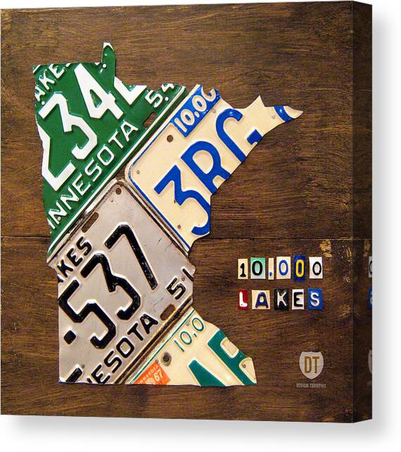 License Plate Map of Minnesota by Design Turnpike Canvas Art Print by Design Turnpike