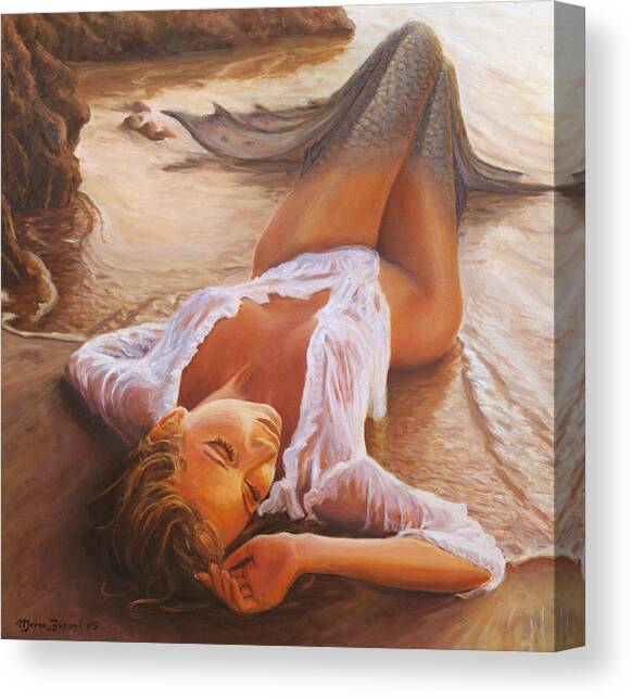 Home Decor Original Print Oil Painting Canvas,Sexy Nude Mermaid Sunset Seaside 