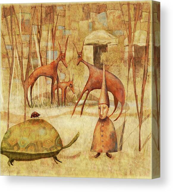 Whimsical Desert Scene with Tortoise Canvas Print