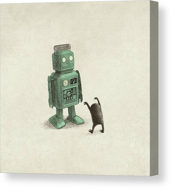 Robot Vs Alien Canvas Art Print by Eric Fan