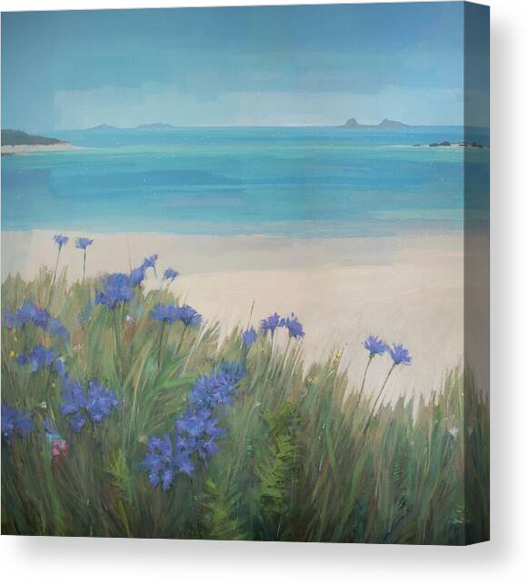 Tranquil Seaside View with Wildflowers Canvas Print
