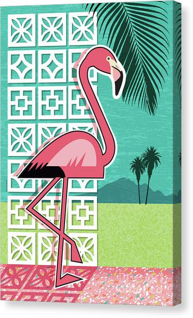 Breeze Block Flamingo 1 Canvas Art Print by Diane Dempsey