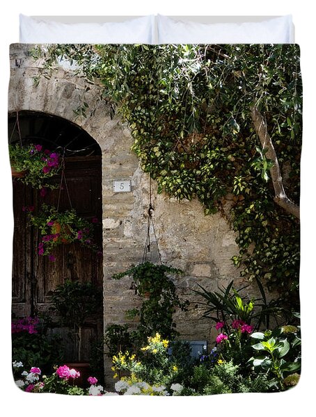 Italian Front Door Adorned With Flowers Photograph by Marilyn Hunt