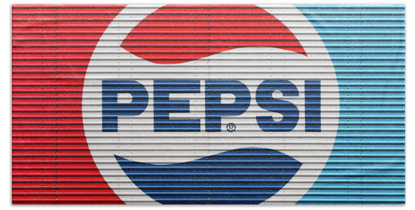 Pepsi Cola Vintage Logo Recycled License Plate Art on Brick Wall