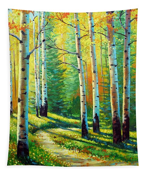 Sunlit Birch Trees Tapestry