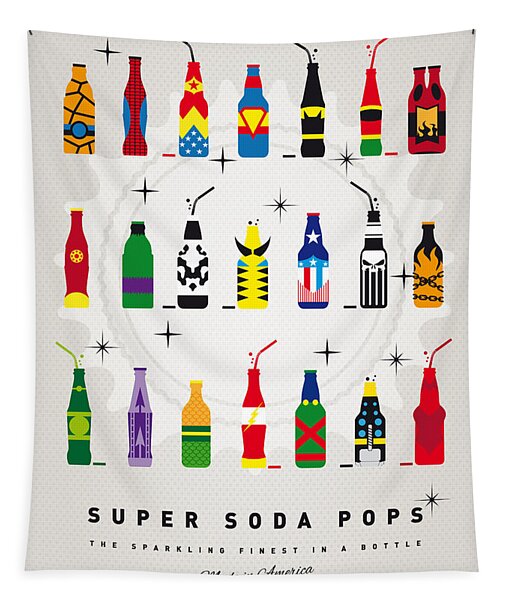 Superhero Soda Pop Bottles Tapestry